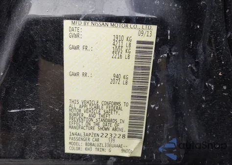 2014 Nissan Altima 2.5 Sv from USA, damaged, VIN 1N4AL3AP2EN223228